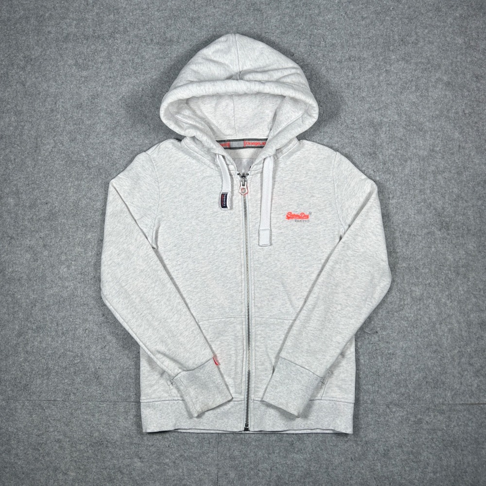 Superdry Zip Up Hoodie Mens Medium Grey Orange Label Sporty Fleece Jacket